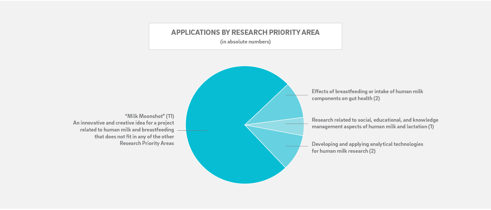 pie chart for percentagese of applications by research priority area